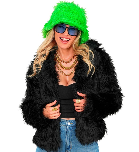 Cappotto di pelliccia in peluche da donna nero