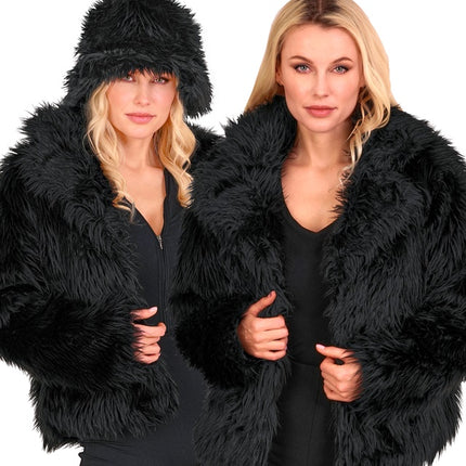 Cappotto di pelliccia in peluche da donna nero