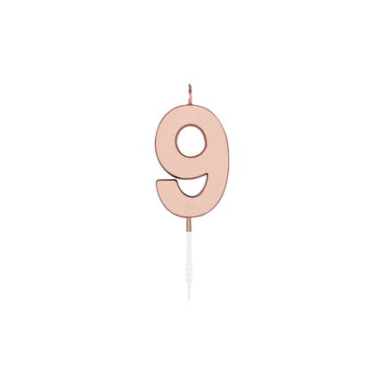 Candela “9 anni” in oro rosa metallizzato, 4,5 cm