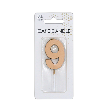 Candela “9 anni” in oro rosa metallizzato, 4,5 cm