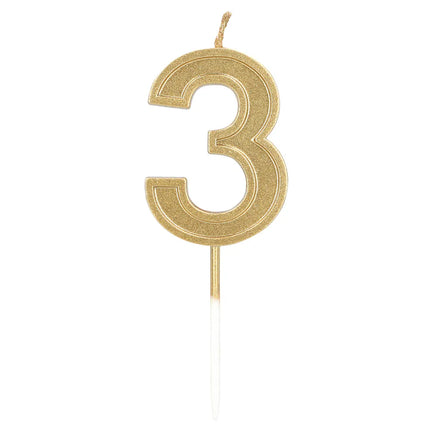 Candela Elegant '3' dorata su stecchino (3 x 4,2 x 0,7 cm)