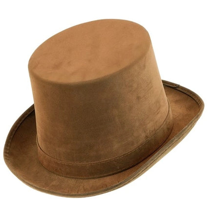 CAPPELLO ALTO VINTAGE IN PELLE SCAMOSCIATA MARRONE 15 CM