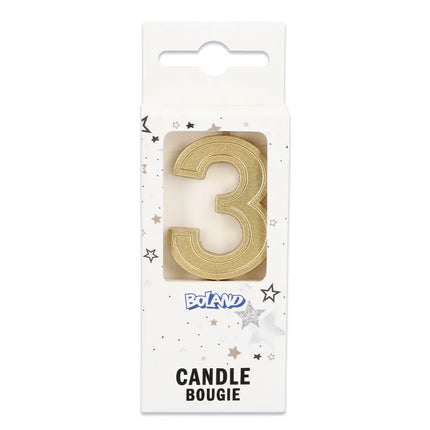 Candela Elegant '3' dorata su stecchino (3 x 4,2 x 0,7 cm)