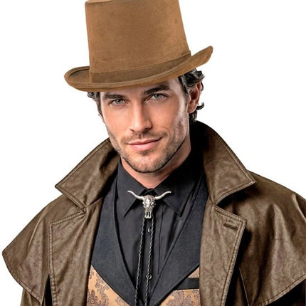 CAPPELLO ALTO VINTAGE IN PELLE SCAMOSCIATA MARRONE 15 CM