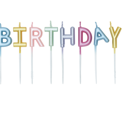 Candele colorate "Happy Birthday" in tonalità pastello
