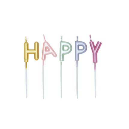 Candele colorate "Happy Birthday" in tonalità pastello