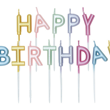 Candele colorate "Happy Birthday" in tonalità pastello