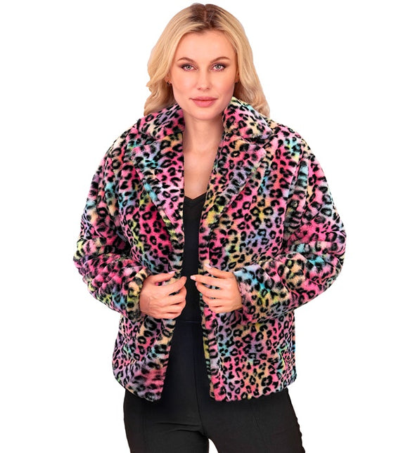 Cappotto di pelliccia Ladies Plush Leopard Multi