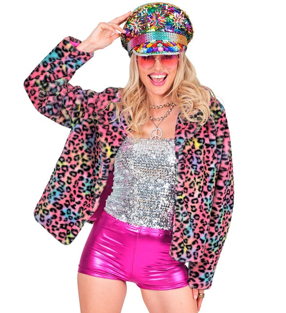 Cappotto di pelliccia Ladies Plush Leopard Multi