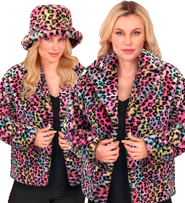 Cappotto di pelliccia Ladies Plush Leopard Multi