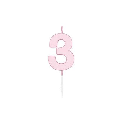 Candela "3 anni", rosa pastello, 4,5 cm