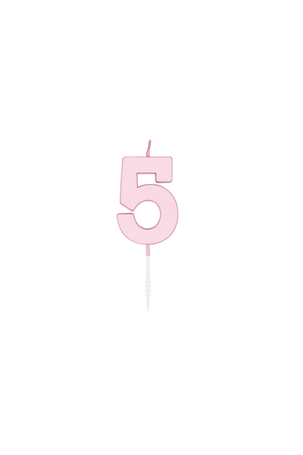 Candela “5 anni” rosa pastello, 4,5 cm