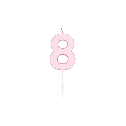 Candela “8 anni” rosa pastello, 4,5 cm