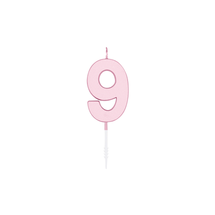 Candela “9 anni” rosa pastello, 4,5 cm