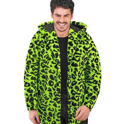 Cappotto di pelliccia con cappello in peluche Leopard Neon