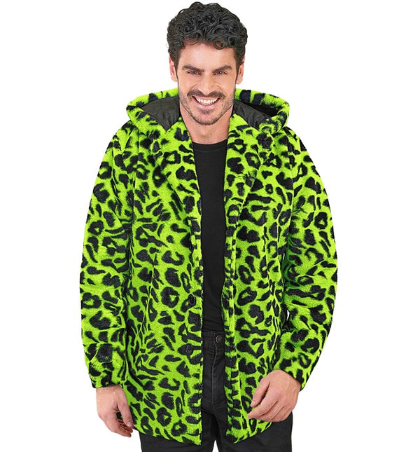 Cappotto di pelliccia con cappello in peluche Leopard Neon