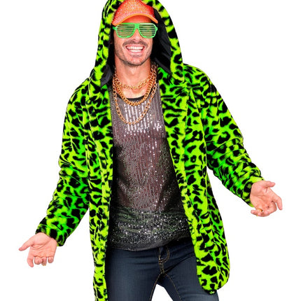 Cappotto di pelliccia con cappello in peluche Leopard Neon