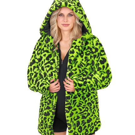 Cappotto di pelliccia con cappello in peluche Leopard Neon