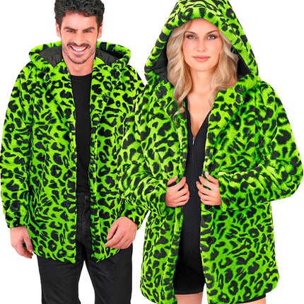 Cappotto di pelliccia con cappello in peluche Leopard Neon