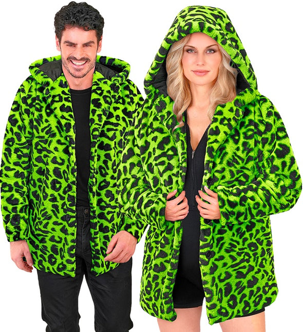 Cappotto di pelliccia con cappello in peluche Leopard Neon