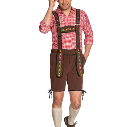 Lederhose Johann con bretelle regolabili Marrone scuro Corto
