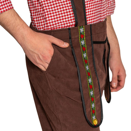 Lederhose Johann con bretelle regolabili Marrone scuro Corto