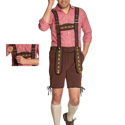 Lederhose Johann con bretelle regolabili Marrone scuro Corto