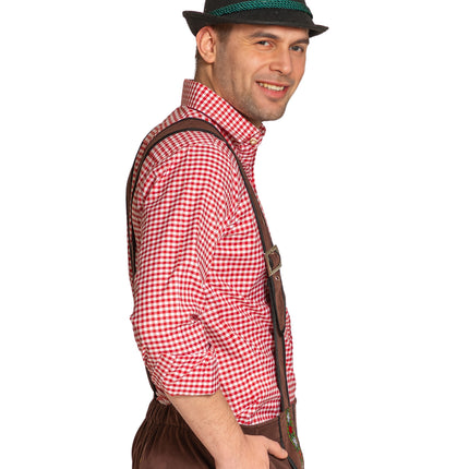 Lederhose Johann con bretelle regolabili Marrone scuro Corto