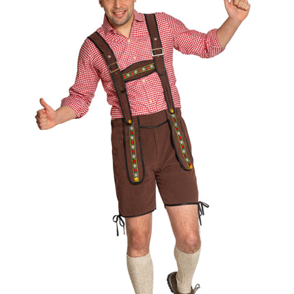 Lederhose Johann con bretelle regolabili Marrone scuro Corto