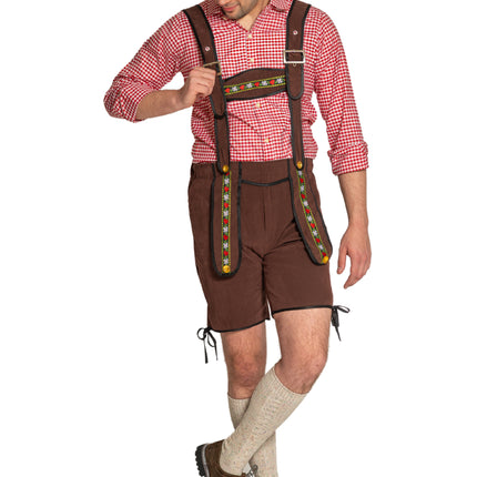 Lederhose Johann con bretelle regolabili Marrone scuro Corto