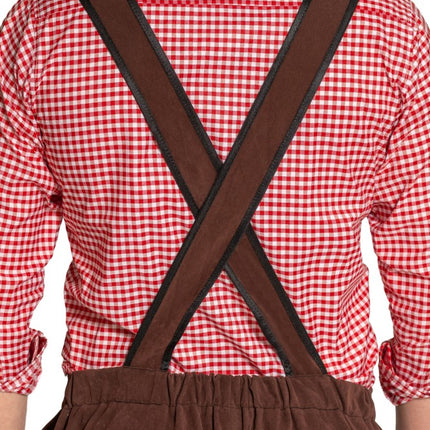 Lederhose Johann con bretelle regolabili Marrone scuro Corto