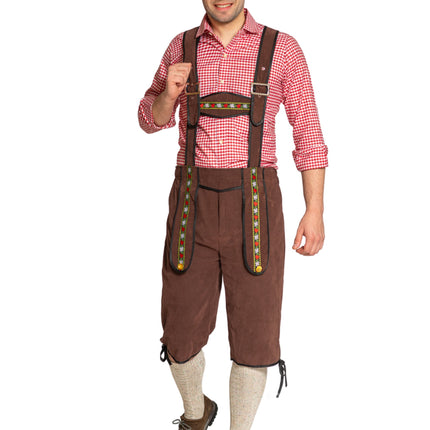 Lederhose Johann con bretelle regolabili Marrone scuro Lungo