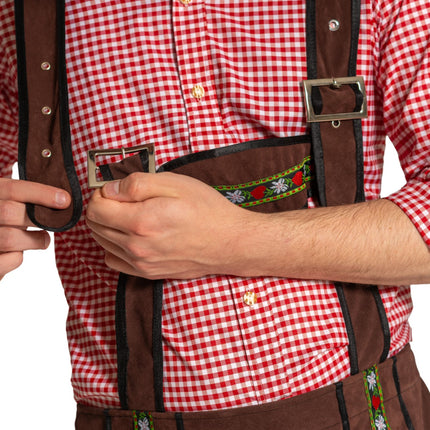 Lederhose Johann con bretelle regolabili Marrone scuro Lungo