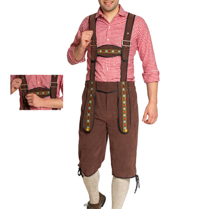 Lederhose Johann con bretelle regolabili Marrone scuro Lungo