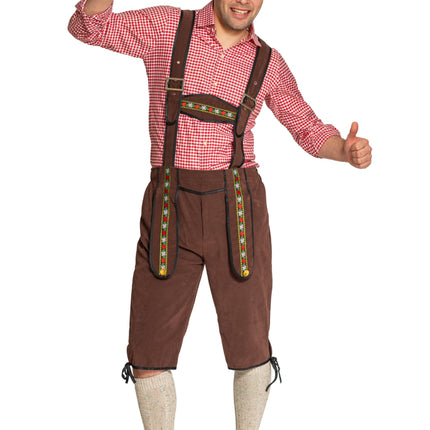Lederhose Johann con bretelle regolabili Marrone scuro Lungo