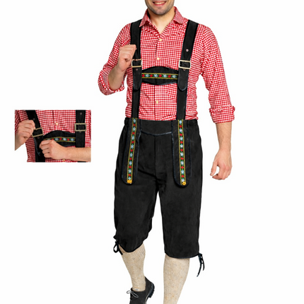 Pantaloni in pelle per l'Oktoberfest, neri, lunghi