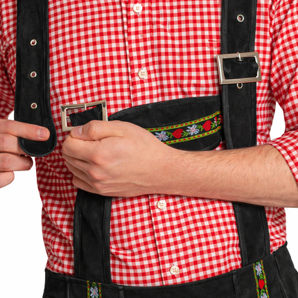 Pantaloni in pelle per l'Oktoberfest, neri, lunghi