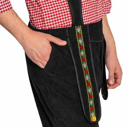 Pantaloni in pelle per l'Oktoberfest, neri, lunghi