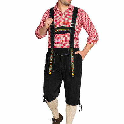 Pantaloni in pelle per l'Oktoberfest, neri, lunghi