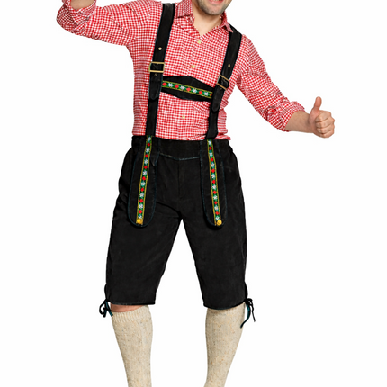 Pantaloni in pelle per l'Oktoberfest, neri, lunghi