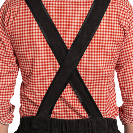 Pantaloni in pelle per l'Oktoberfest, neri, lunghi