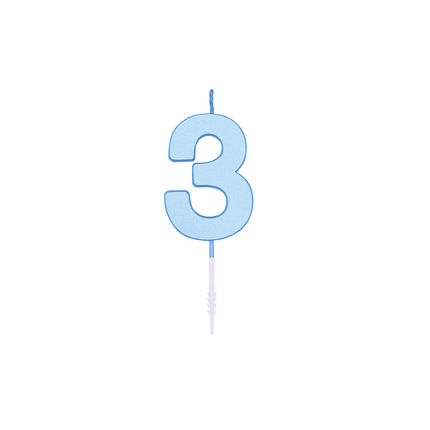 Candela "3 anni", blu pastello, 4,5 cm