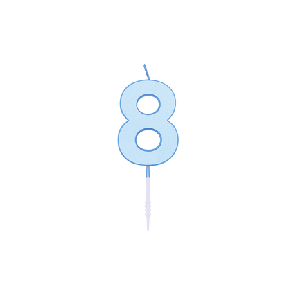 Candela “8 anni” blu pastello, 4,5 cm