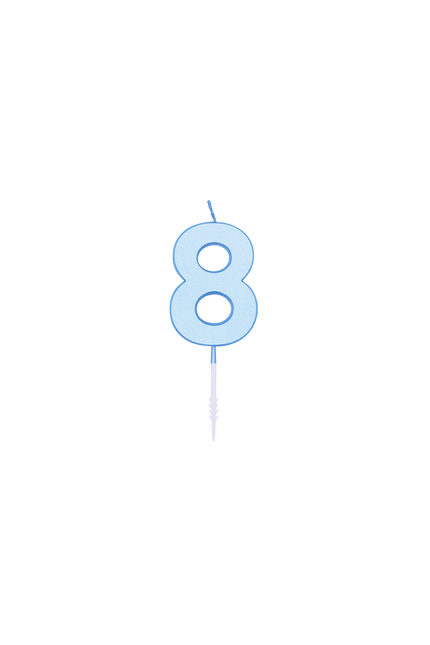 Candela “8 anni” blu pastello, 4,5 cm