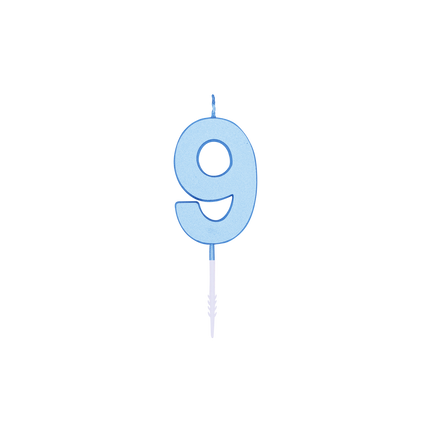 Candela “9 anni” blu pastello, 4,5 cm