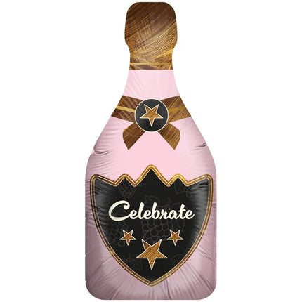 Palloncino ad elio a forma di bottiglia di champagne, rosa, "Celebrate", vuoto, 90 cm