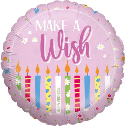 Palloncino ad elio "Happy Birthday" rosa "Make A Wish" vuoto, 45 cm