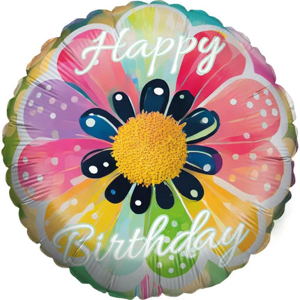 Palloncino ad elio "Buon compleanno" con fiore colorato, vuoto, 45 cm