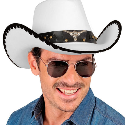 CAPPELLO DA COWBOY CON TORO, FELTRO BIANCO