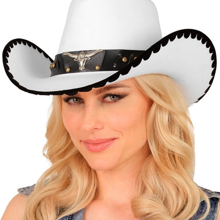 CAPPELLO DA COWBOY CON TORO, FELTRO BIANCO
